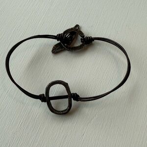 Rustic Brown Leather Bracelet with Metal Accents